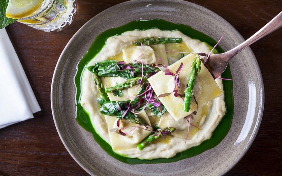 Marinated ravioli and ricotta